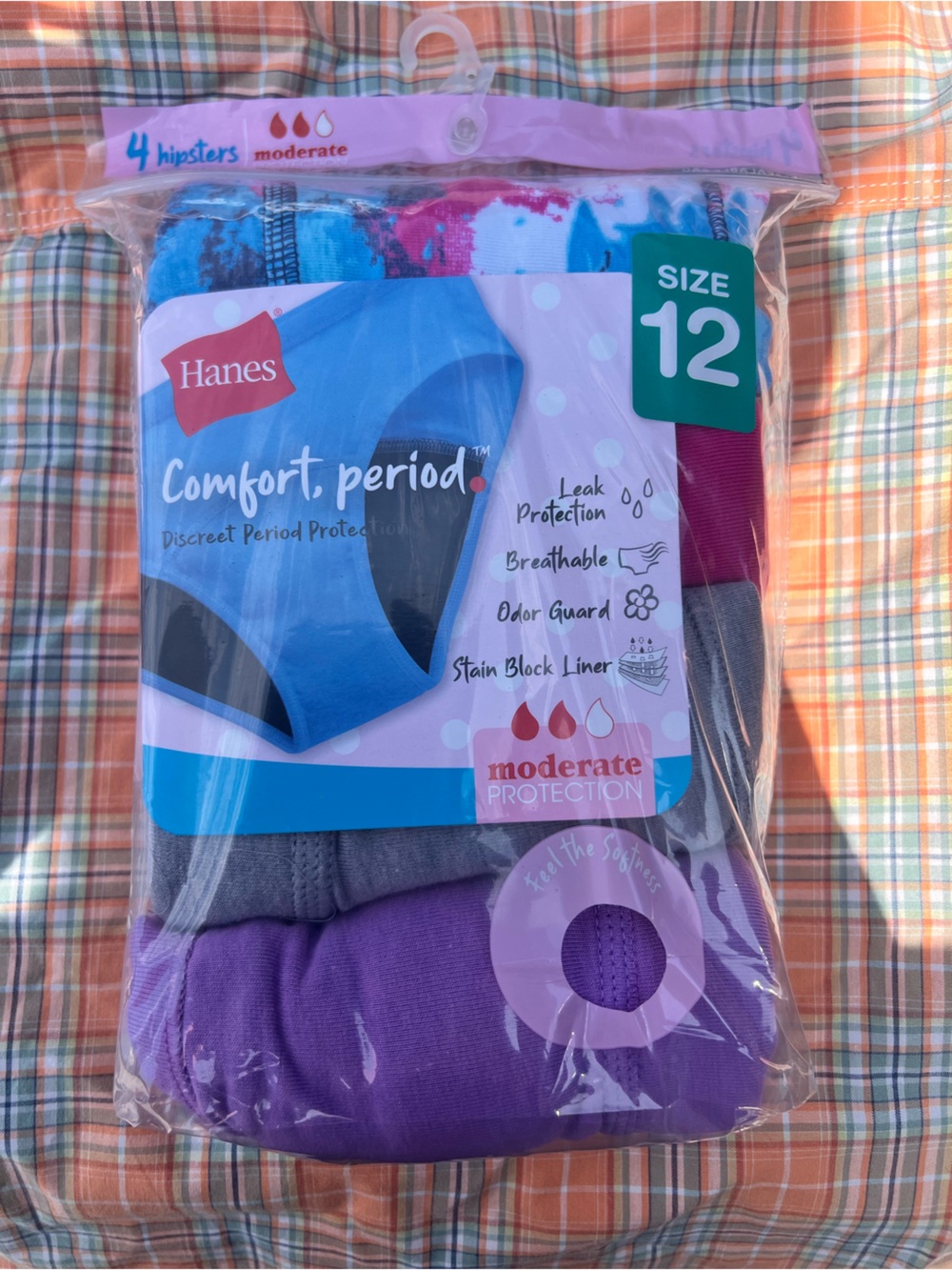 Hanes girls size 12 comfort period underwear 4 pack hipsters NWT